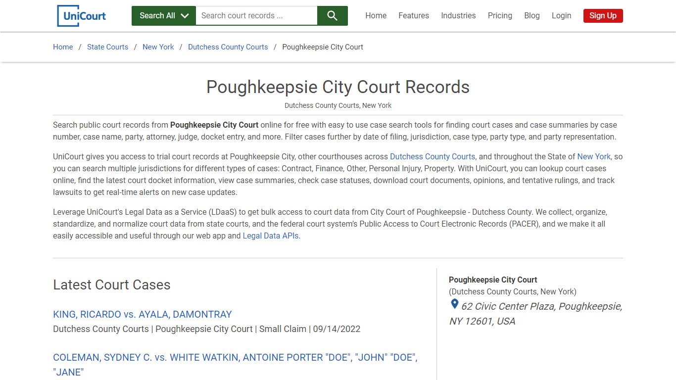 Poughkeepsie City Court Records | Dutchess | UniCourt