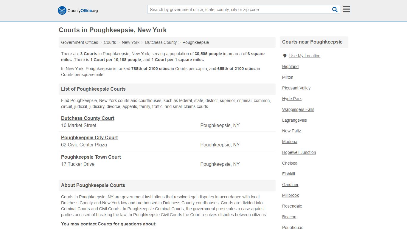 Courts - Poughkeepsie, NY (Court Records & Calendars) - County Office